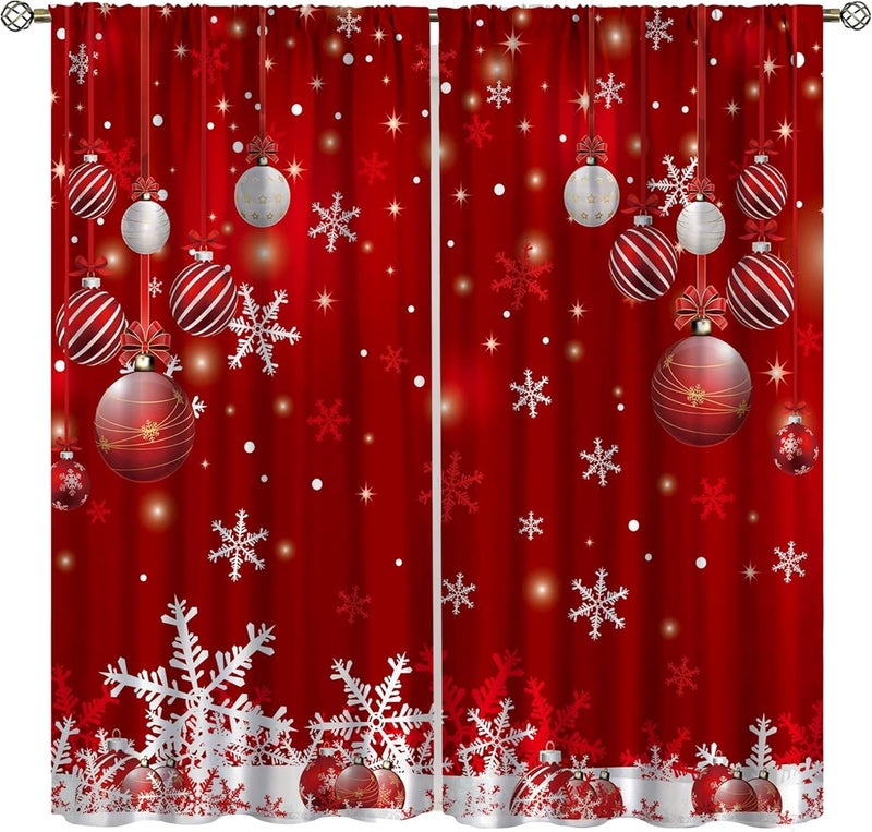 YCness Merry Christmas Curtains, Merry Xmas Glitter Snowflake Window Treatments for Living Room Bedroom Kitchen Holiday Party Decor,Red Burgundy New Year Drapes 2 Panel Sets,42x54 Inch - Image 1